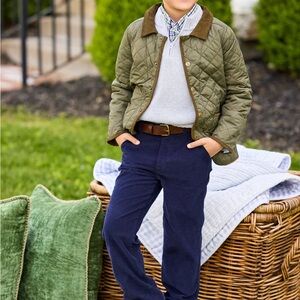 Little English Olive Green Quilted Barn Jacket with Collar EUC